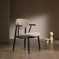 Chaise de salle à manger en bois de frêne français avec accoudoirs, fauteuil rembourré en lin de style nordique, mobilier moderne pour la maison
