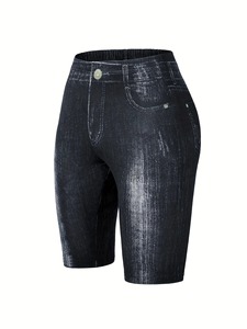 High Waist Women's Black Denim Shorts Slim Fit Casual <b>Leggings</b> Breathable Streetwear Stretch Pants Comfortable Washed Patchwork - Product Image 3