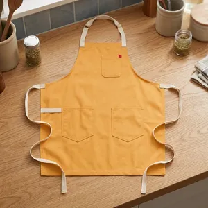 Delantal Clásico Amarillo sin Mangas con Múltiples Bolsillos para Cocinar, Uso Diario, Material de Lona Ecológica - Product Image 2