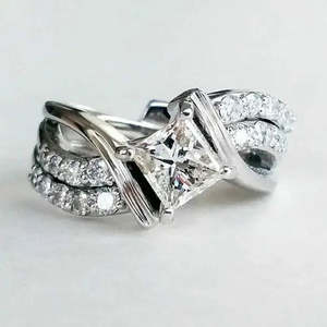 Anillo de boda de plata 925 de calidad AAA+ para mujer, joyería con simulación de zafiro blanco, 6 Cus-Jew20 - Product Image 1