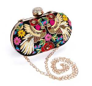 Forme ovale de haute qualité avec cadre en laiton, pochette de soirée avec broderie à la main lourde - Product Image 3