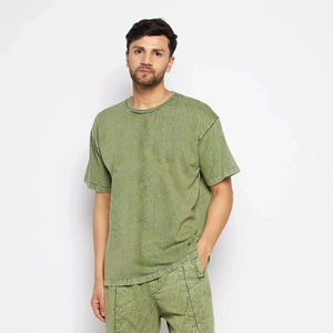 T-shirts pour hommes en coton respirant à manches courtes, style streetwear, taille plus, délavés à l'acide - Product Image 1