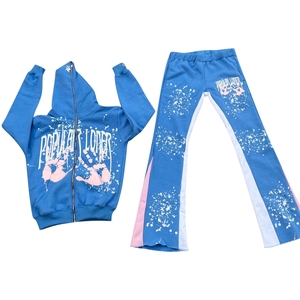 Survêtement unisexe personnalisé pour garçons, style streetwear hip-hop vintage, en coton épais 450 GSM, délavé à l'acide, uni, avec manches longues évasées - Product Image 3