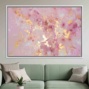 Printed Canvas Artwork: Pink & Gold Marble Design,WHITE <b>FRAMED</b> CANVAS - Product Image 1