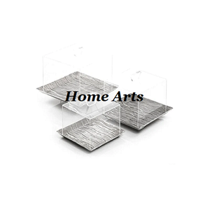 Set of 3 Aluminium Serving Tray <b>With</b> Acrylic <b>Lid</b> Square Shape Silver Color Dates Snacks Serving Tray In India - Product Image 1