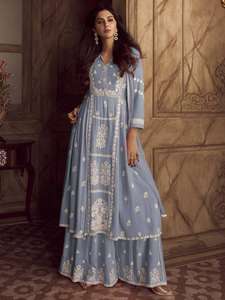 ชุดคลุมผ้าเรยอนปักลายสำหรับนักออกแบบคุณภาพระดับพรีเมียมชุดปักลายทำมือปักลายด้านบนและกางเกง - Product Image 5