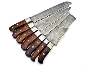 ชุดเชฟเหล็กดามัสกัส7ชิ้นทำด้วยมือมีดทำครัวญี่ปุ่นทำจากสเตนเลสหุ้มหนัง - Product Image 6
