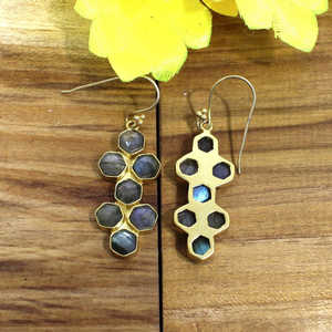 Pendientes de araña hexagonales de Latón chapado en oro, accesorio de moda de labradorita, joyería elegante para mujer - Product Image 6