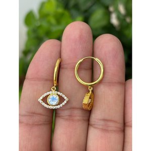 925 <b>Silver</b> Moonstone Evil Eye <b>Hoop</b> <b>Earrings</b> for Gift Occasions - Product Image 3