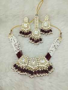 Ensemble de collier lourd indien Bollywood plaqué or Kundan Backmeena Choker Polki pour fête de mariage ou fiançailles pour filles femmes - Product Image 2