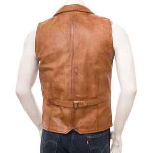 Gilet en cuir respirant pour homme, coupe ajustée, long, en tissu tricoté, rembourrage en coton, avec boutons décoratifs, style urbain - Product Image 2