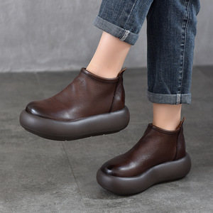 Bottes Western en Cuir Confortables à Bout Rond pour Femmes, Style Cowboy Décontracté, avec Broderies - Product Image 1