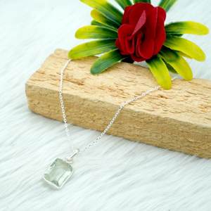 สร้อยคอพลอยอเมทิสต์สีเขียวเงินสเตอร์ลิง925เพชรพลอยเหลี่ยมพร้อมของขวัญแต่งงานทองคำสำหรับเธอ - Product Image 1