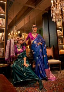 Saree de seda Banarasi suave de calidad superior para adultos Pure Silver Zari Heavy Pallu Zari Woven Border Estilo formal para fiestas - Product Image 5