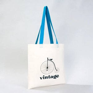 กระเป๋าผ้าฝ้ายสั่งทำพิเศษพร้อมหูหิ้วสีน้ำเงิน ขนาด 16 x 14 (40 x 35 ซม.) สีน้ำเงินล้วน - Product Image 5