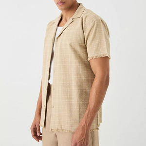 Chemise à manches courtes décontractée d'été en coton, logo brodé personnalisé, chemise oversize en bouclette brute pour hommes, fabricant - Product Image 4