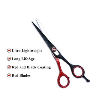 Vente en gros de ciseaux de coiffeur en acier inoxydable rouge noir de marque privée ensemble de ciseaux de coiffure amincissants ciseaux de coiffeur - Product Image 6