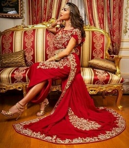 SUPERBE DESIGN BRODERIE SUR ROBE MARRON ROUGE KARAKOU TRAIL AVEC PERLES DE VERRE CRISTAL, PIERRE, PERLES, DABKA WORK @ 2024 - Product Image 1