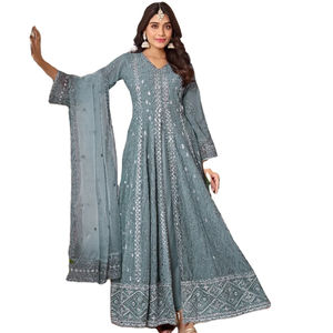 Vestido de trabajo de secuencia de seda Georgette de imitación pesado de último diseñador por Fab Zone - Product Image 1