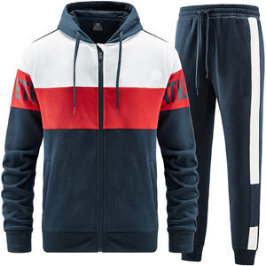 Chándal de marca con estampado deportivo para hombre, colores cálidos, conjunto holgado de dos piezas, Sudadera con capucha y pantalones, chándal para correr - Product Image 5