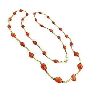 Collier artisanal bohème en perles de corail rouge pour femme, avec chaînes en laiton plaqué or, bijoux religieux en quartz, cadeau - Product Image 3