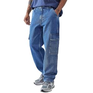 Pantalones Vaqueros Cargo Personalizados de Último Diseño para Hombre, Azules, con Múltiples Bolsillos, Holgados, Rectos, Estilo Urbano, Hip Hop - Product Image 1