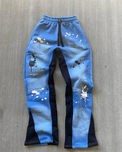 Wholesale Custom Logo Fleece Joggers Sweatpants 100% Cotton Acid Wash French Terry Baggy Stacked Flare <b>Sweat</b> <b>Pants</b> <b>Men</b> - Product Image 1