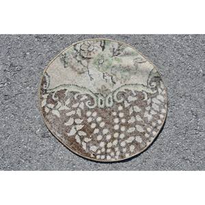 Tapis traditionnel en laine beige vert écologique à poils moyens 1.8x2ft classique turc fait à la main Patchwork Design Latex ovale à manger - Product Image 4