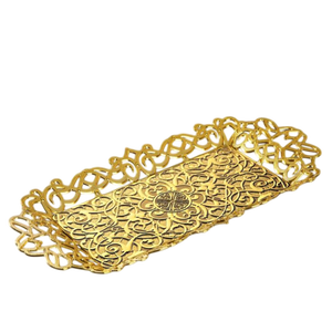 Bandeja decorativa redonda rectangular de lujo de acero inoxidable dorado y plateado con asas en diseño personalizado - Product Image 6