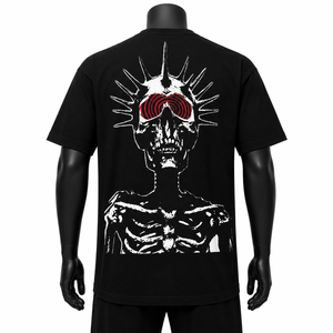 Camiseta Negra de Manga Corta para Hombre con Estampado de Calavera, Estilo Urbano, Corte Regular, Cuello Redondo, Jersey de Algodón, Camiseta con Gráficos - Product Image 2