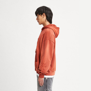 Sweats à capuche personnalisés en coton mélangé pour hommes en détresse imprimé lavé à l'acide sweat à capuche surdimensionné avec fermeture éclair coupe carrée Streetwear avec strass pour hommes - Product Image 4