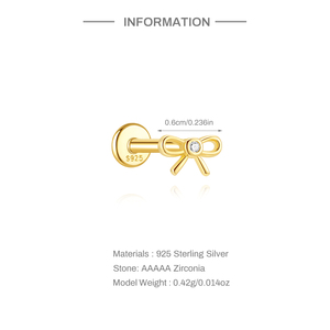 18K placcato oro S925 <span class=keywords><strong>argento</strong></span> forma di fiocco CZ Flat Back cartilagine <span class=keywords><strong>Piercing</strong></span> gioielli <span class=keywords><strong>per</strong></span> elica Tragus 1.2*6MM - Product Image 6