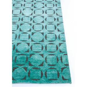 Tapis en laine et soie noué à la main bleu azalée, motif géométrique rectangulaire, pour salon, couloir, design puzzle pour adolescents - Modèle Aiws-3006 - Product Image 4