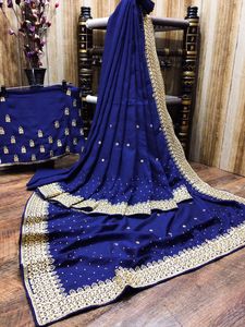 Saree de seda Vichitra pesada para mujer, e hilo con Secuencia, trabajo para desgaste de fiesta y festival, precio bajo - Product Image 2