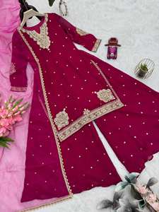 Designer Traditional Ethnic 3-Piece Readymade Salwar Kameez Sharara Indian Embroidery Work Summer Parties Stitched Georgette - Product Image 5