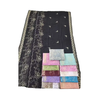 Châle floral musulman pour femmes africaines, usage quotidien estival, en voile de coton, grande taille, bordure brodée de strass métalliques, vente en gros