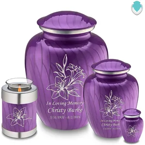 Urna Funeraria Estilo Americano con Portavelas, Diseño de Perla y Lirio Morado para Adultos - Product Image 2