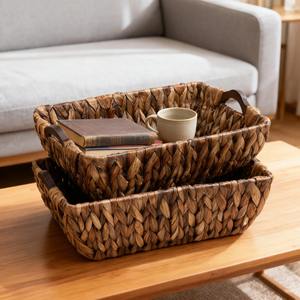 Cesta de Almacenamiento Tejida a Mano con Jacinto de Agua y Asas de Madera, Cesta de Almacenamiento Hecha a Mano, Ecológica, Hecha en Vietnam - Product Image 5