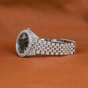 Reloj lujoso de muñeca automático completamente helado de forma redonda con esfera VERDE de diamante cultivado en laboratorio de lujo para uso clásico - Product Image 2