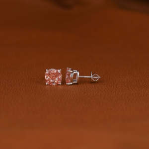 Cojín Rosa corte laboratorio cultivado diamante 18KT oro sólido Stud pendientes con tornillo trasero Hip Hop pendientes de lujo joyería - Product Image 2