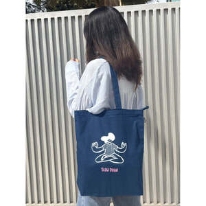Sac fourre-tout tendance, style spirituel, avec fermeture éclair, couleur unie, grande capacité, léger, lavable, réutilisable pour un usage quotidien, en coton d'hiver - Product Image 4