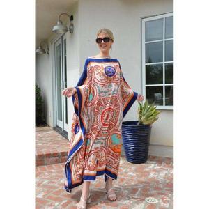 Vestido Largo Kaftan Estampado para Mujer, Diseño Barroco Multicolor, Caftán Largo Holgado, Ropa de Lujo para Vacaciones - Product Image 1