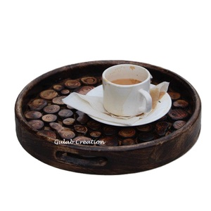 Rústico hecho a mano para bandeja de servicio marrón de madera de mango para cocina comedor mesa de centro aperitivos-plato de madera decorativo para el hogar - Product Image 2