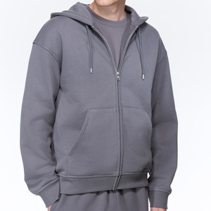 Sweat à capuche zippé unisexe pour homme, coupe ample, épaules tombantes, uni, 100% coton, service OEM, tricoté, respirant, coupe-vent - Product Image 3