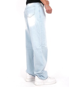 Pantalones de mezclilla holgados de cintura alta de diseño personalizado para hombre, ropa de calle, bolsillos elásticos de algodón lavado estampados, Hip Hop recto caliente - Product Image 3
