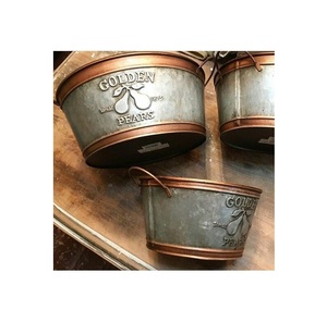 Maceta galvanizada rústica con asas de cuerda para decoración de estilo de granja o jardinería de contenedores de espacio pequeño - Product Image 1