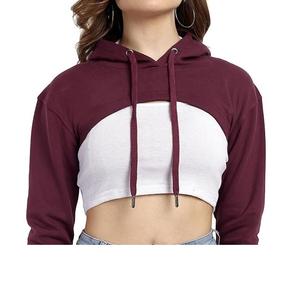 Sweat-shirt à capuche court pour dames Sweat à capuche en coton éponge avec logo personnalisé Fabrication directe en usine Top à capuche pour femmes de BD - Product Image 5