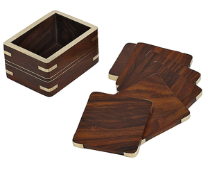 Posavasos de madera artesanal de la India, 6 uds., con juego de soporte, accesorios de cocina, diseño de lujo al costo más bajo, superventas - Product Image 1