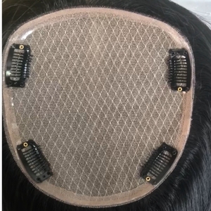 Sinoland Prothèse capillaire pour <span class=keywords><strong>femme</strong></span> en cheveux humains 100% Remy indiens, base en soie, avec clip supérieur, anti-emmêlement, noir naturel, lisse - Product Image 2