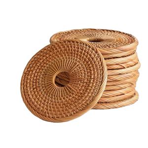 Wicker Table Round Coaster <b>Placemats</b> Hand Woven Jute Wicker Drink Coaster Cup Coasters Dining Table Mat Heat Resistant Holder - Product Image 1